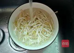 Illustration of making noodles with bean sprouts in chili sauce 2