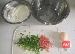 Illustration of how to make green onion and egg pancakes 1