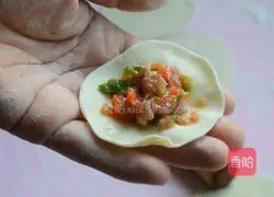 Illustration of how to make colorful pepper and pork dumplings 9
