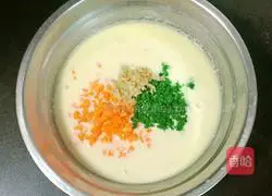 Illustration of how to make celery leaf, carrot and egg pancake 12