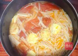 Illustration of how to make tomato and enoki mushroom tofu soup 6