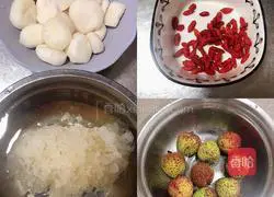 Illustration of how to make lychee, white fungus and water chestnut drink 1