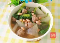 Winter Melon, Green Vegetable, Peanut Beef Meatball Soup Recipe Illustration 19