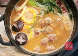 Illustration of three fresh bamboo shoots and fried crispy meatballs 12