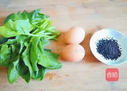 Illustration of how to make spinach, scrambled eggs and black sesame seeds 1