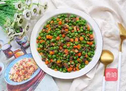 Illustration of nutritious and delicious fried beef with peas 17
