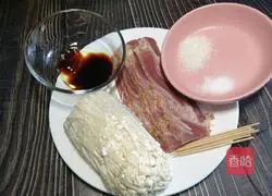 #Hebei#Enoki mushroom bacon roll recipe illustration 1