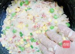 Illustration of how to make steamed rice balls with bacon and vegetables 8
