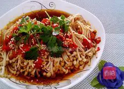 Illustration of how to make enoki mushrooms with chopped pepper 8