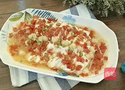 Illustration of how to steam three delicacies with chopped pepper (scallops, tofu and enoki mushrooms) 8