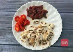 Illustration of how to make black pepper steak and fried mushrooms 2