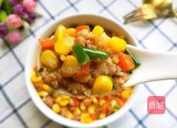 Illustration of how to make fried minced meat with corn kernels 1