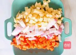 Illustration of how to make curry chicken rice 1