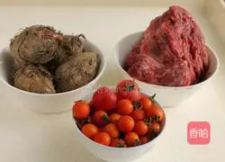 Illustration of how to make beef stew with taro and cherry tomatoes 1
