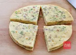 Illustration of how to make scallion bacon egg pancake 8