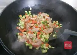 Illustration of how to make fried rice cakes with fresh vegetables and shrimp balls 11