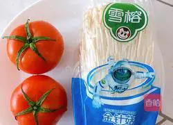 Illustration of how to make tomatoes and enoki mushrooms 1