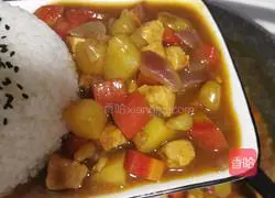 Illustration of how to make curry chicken rice 16