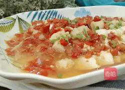 Illustration of how to steam three delicacies with chopped peppers (scallops, tofu and enoki mushrooms) 6