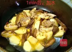 Illustration of braised chicken nuggets with mushrooms and potatoes 6