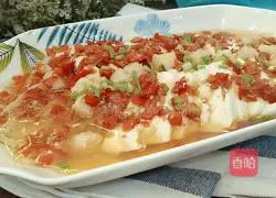 Illustration of how to steam three delicacies with chopped pepper (scallops, tofu and enoki mushrooms) 7