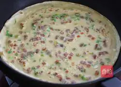 Illustration of how to make green onion, bacon and egg pancakes 7
