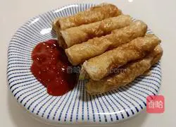 Illustration of how to make shrimp and bean curd rolls 20