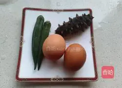 Illustration of how to make sea cucumber, okra and watered eggs 1