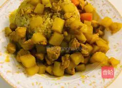 Illustration of how to make curry chicken rice 11