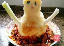 Illustration of how to chop chili snowman mashed potatoes 8