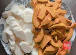 Illustration of how to make ham, fried yam and pumpkin 3