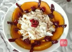 Illustration of how to make steamed pumpkin with lily and red dates 10