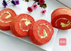 Illustration of how to make red yeast powder cream cake roll 18