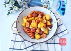 Illustration of how to make salmon sausage and baked potatoes 11