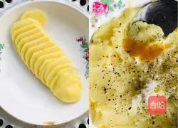 Illustration of how to make black pepper sirloin steak with chicken sauce and mashed potatoes, seasonal vegetable and fresh fruit salad 3