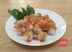 Illustration of how to dip fish balls in tomato sauce 14