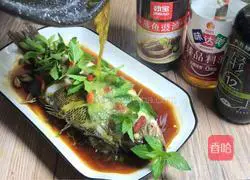 Illustration of steamed seabass with mint 13