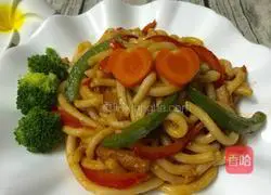 Illustration of how to make fried udon noodles with three shreds of tomato sauce 11