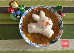 Illustration of making beef mashed potato curry rice 13