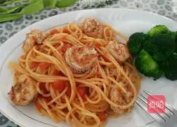 Illustration of how to make shrimp and tomato pasta 12