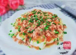 Steamed tofu with luncheon meat Illustration of how to do it 1