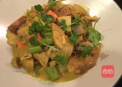 Illustration of Indian curry, coconut milk, taro, potatoes and braised pork 6