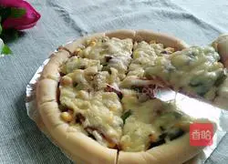 Illustration of how to make bacon, ham and assorted vegetable pizza 13