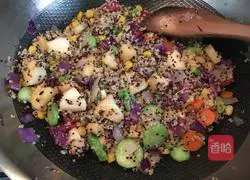 Illustration of how to make grilled quinoa rice with colorful fruits and vegetables 7