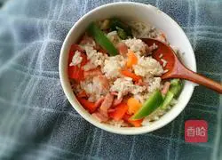 Illustration of how to make bacon and cheese baked rice 4