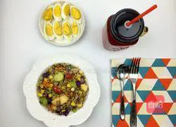 Illustration of how to make grilled quinoa rice with colorful fruits and vegetables 10