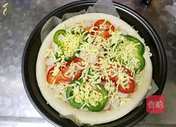 color Illustration of how to make pepper, ham and vegetable pizza 5