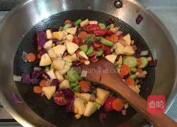 Illustration of how to make grilled quinoa rice with colorful fruits and vegetables 6