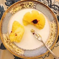 Yogurt flavored custard filled ancient cake