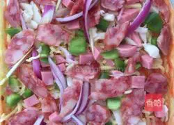 Cheese Sausage and Ham Pizza Recipe Illustration 5